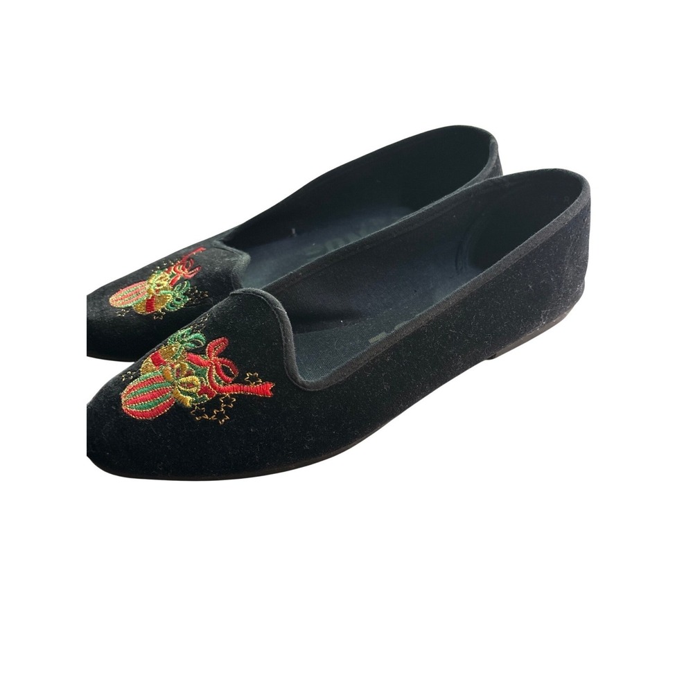Gitanoe Womens 8 Velvet Christmas Ornament Embroidered Loafers Shoes Holiday